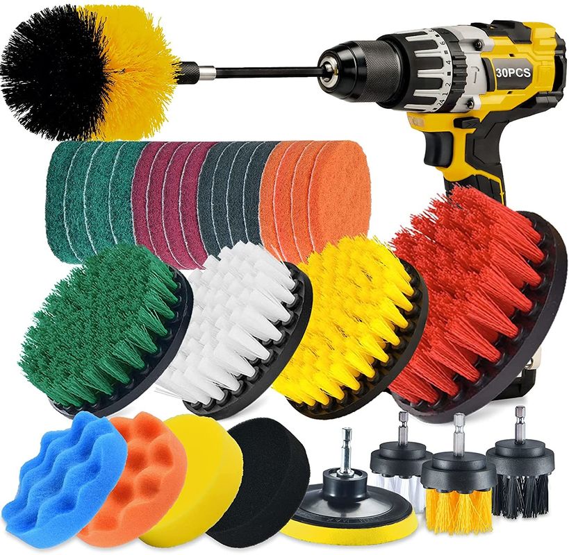 quality 30 Piece Drill Brush Scrub Pads and Sponge with Extend Long Attachment factory