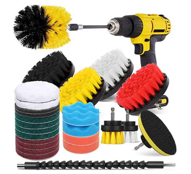 quality 26 Piece Power Drill Brush Set for Cleaning Power Scrubber Brush Pad Sponge Kit with Extend Attachment factory