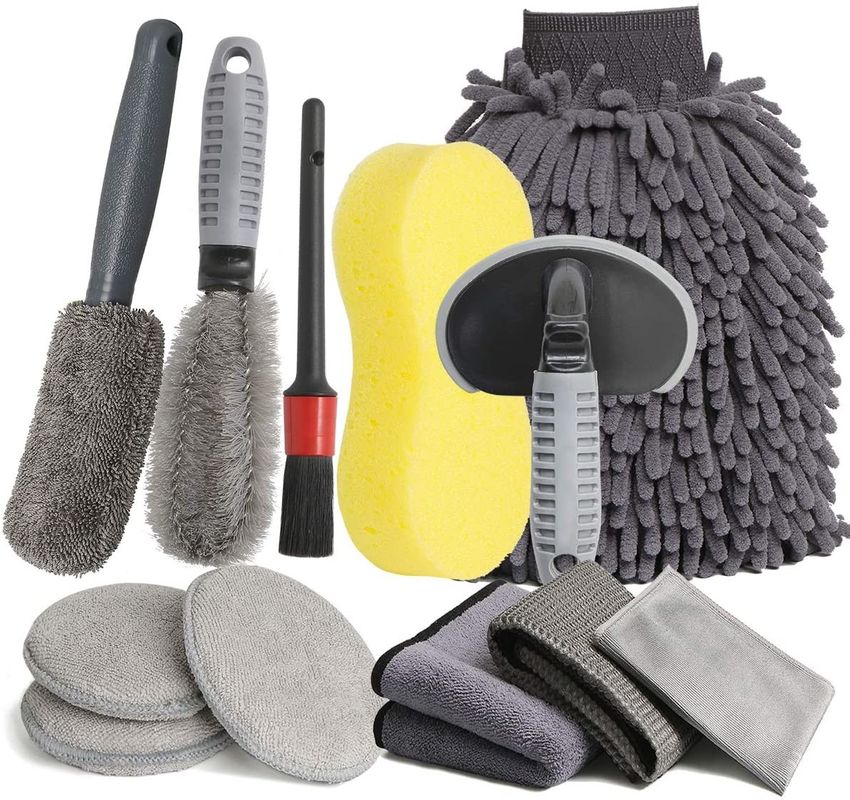 quality 12pcs Car Cleaning Brush Set Wash Cleaning Tire Brush Set Gloves 22cm factory